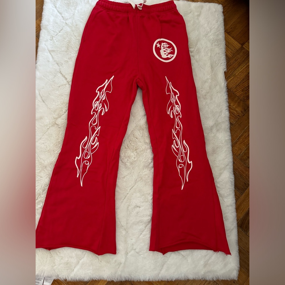 Hellstar Flame Flare Sweat Pants Red - image 1
